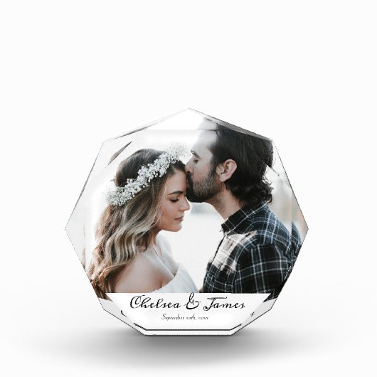 Elegantes Calligraphy Foto Newlyweds Couple Block (Vorderseite)