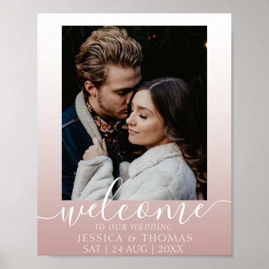 Elegantes Calligraphy Foto Rose Gold Wedding Poste Poster (Vorne)