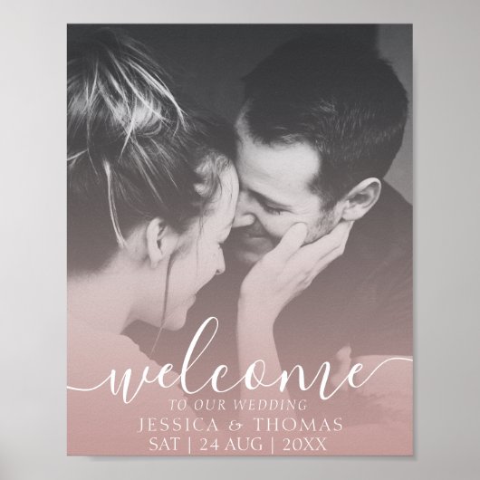 Elegantes Calligraphy Foto Rose Gold Wedding Poster (Vorne)
