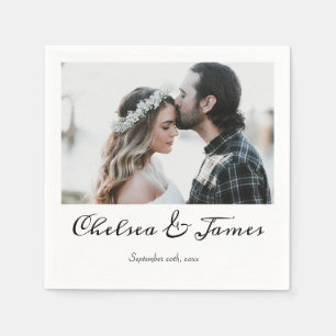 Elegantes Calligraphy Foto Wedding Cocktail Party Serviette