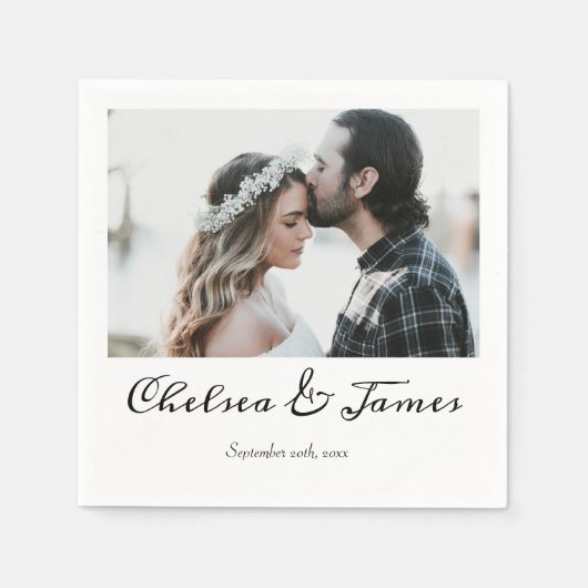 Elegantes Calligraphy Foto Wedding Cocktail Party Serviette (Vorderseite)