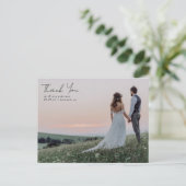 Elegantes Calligraphy Foto Wedding Vielen Dank Postkarte (Stehend Vorderseite)