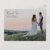 Elegantes Calligraphy Foto Wedding Vielen Dank Postkarte (Vorderseite)