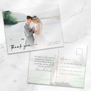 Elegantes Calligraphy Foto Wedding Vielen Dank Postkarte