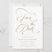 Elegantes Calligraphy Gold Wedding Foto Save The Date (Vorderseite)