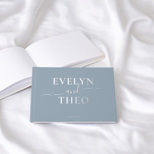 Elegantes Calligraphy Heart Blue Wedding Guest Boo Gästebuch