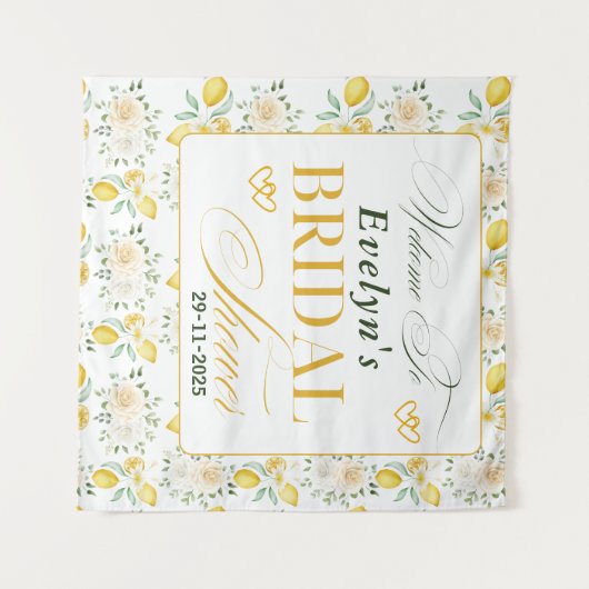 Elegantes Calligraphy Lemons Pattern Brautparty Wandteppich (Vorderseite (Horizontal))