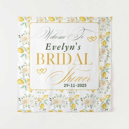 Elegantes Calligraphy Lemons Pattern Brautparty Wandteppich (Vorderseite)