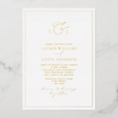 Elegantes Calligraphy Monogram Foto Gold Folieneinladung (Vorderseite)