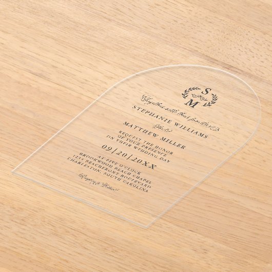 Elegantes Calligraphy Monogram Wappen Wedding Acryleinladungen (Ablage )