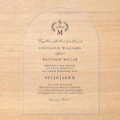 Elegantes Calligraphy Monogram Wappen Wedding Acryleinladungen (Vorderseite)