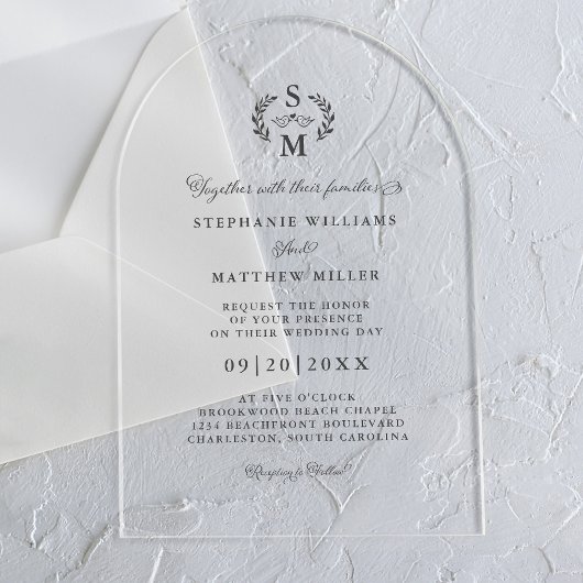 Elegantes Calligraphy Monogram Wappen Wedding Acryleinladungen