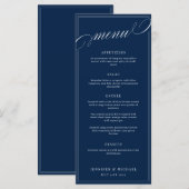 Elegantes Calligraphy Navy Blue Classic Wedding Me Menükarte (Vorne/Hinten)