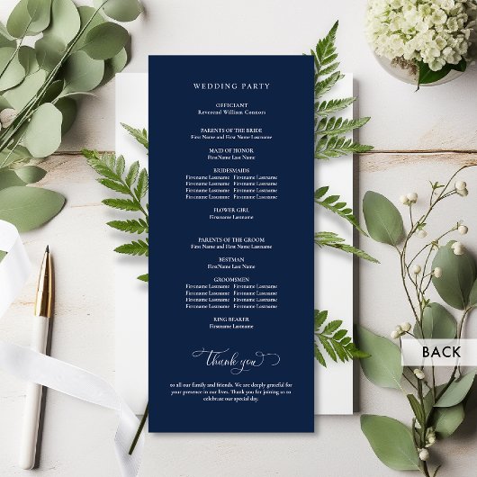 Elegantes Calligraphy Navy Blue Wedding Program