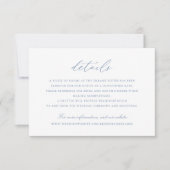 Elegantes Calligraphy Script Blue Wedding Details Einladung (Vorderseite)