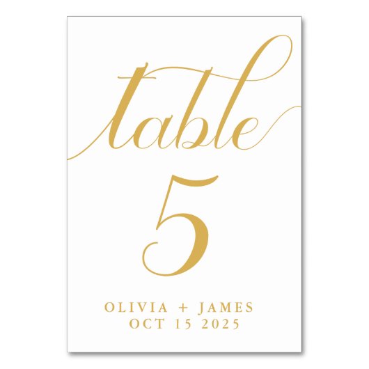 Elegantes Calligraphy Script Foto Gold Wedding Tischnummer (Vorderseite)