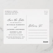 Elegantes Calligraphy Script-Foto Save the Date Folie Einladungspostkarte (Rückseite)