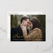 Elegantes Calligraphy Script-Foto Save the Date Folie Einladungspostkarte (Vorderseite/Rückseite)