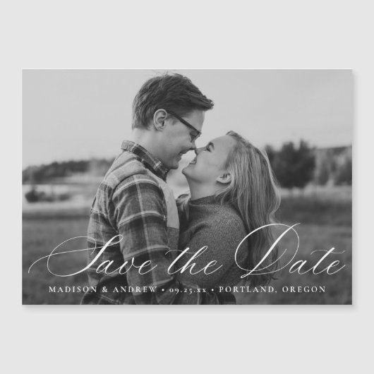 Elegantes Calligraphy Script-Foto Save the Date Magneteinladung (Vorderseite)