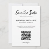 Elegantes Calligraphy Script QR Code Foto Rette Save The Date (Vorderseite)