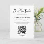 Elegantes Calligraphy Script QR Code Foto Rette Save The Date (Stehend Vorderseite)