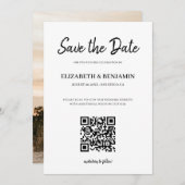 Elegantes Calligraphy Script QR Code Foto Rette Save The Date (Vorne/Hinten)