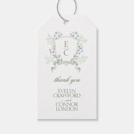 Elegantes Calligraphy Script Wappen Hochzeit Geschenkanhänger (Vorderseite)