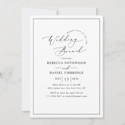 Elegantes Calligraphy Script Wedding Brunch Einladung (Vorderseite)