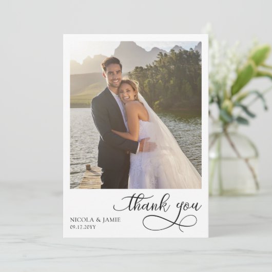 Elegantes Calligraphy Simple Modern 2 Wedding Foto Dankeskarte (Stehend Vorderseite)