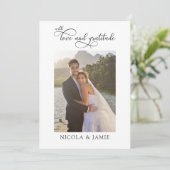 Elegantes Calligraphy Simple Modern 3 Wedding Foto Dankeskarte (Stehend Vorderseite)