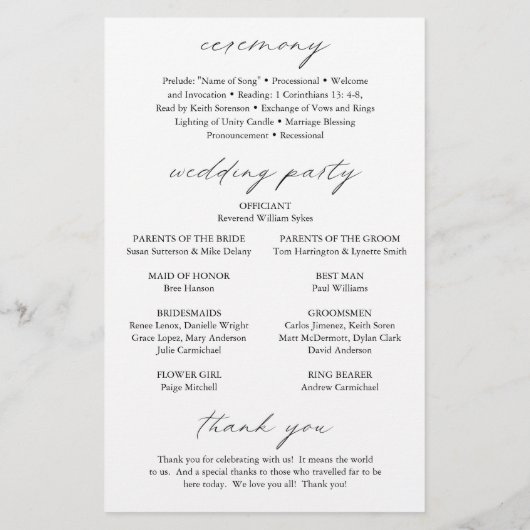 Elegantes Calligraphy Simple Wedding Program (Rückseite)