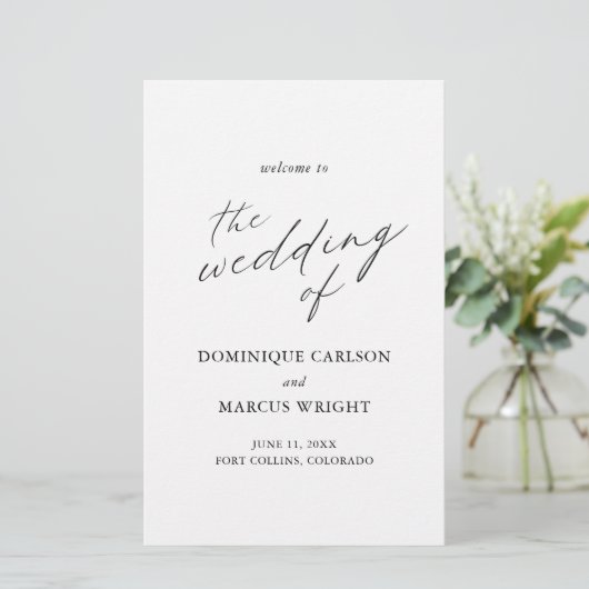 Elegantes Calligraphy Simple Wedding Program (Stehend Vorderseite)