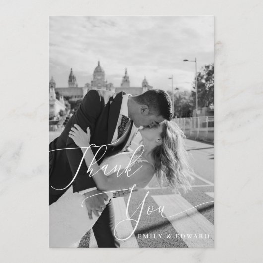 Elegantes Calligraphy Wedding Foto Dankeskarte (Vorderseite)