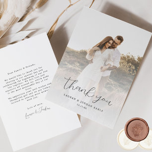 Elegantes Calligraphy Wedding Foto Dankeskarte