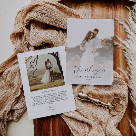 Elegantes Calligraphy Wedding Foto Dankeskarte