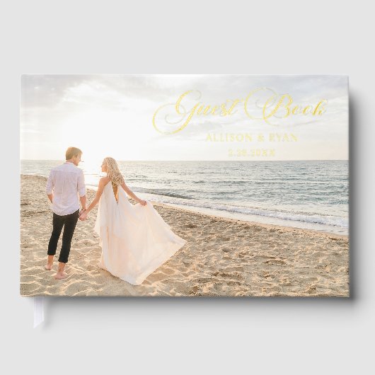 Elegantes Calligraphy Wedding Foto Gästebuch (Vorderseite)