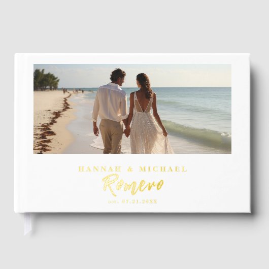 Elegantes Calligraphy Wedding Foto Gästebuch (Vorderseite)