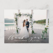 Elegantes Calligraphy Wedding Foto Vielen Dank Postkarte (Vorderseite)