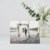 Elegantes Calligraphy Wedding Foto Vielen Dank Postkarte (Stehend Vorderseite)