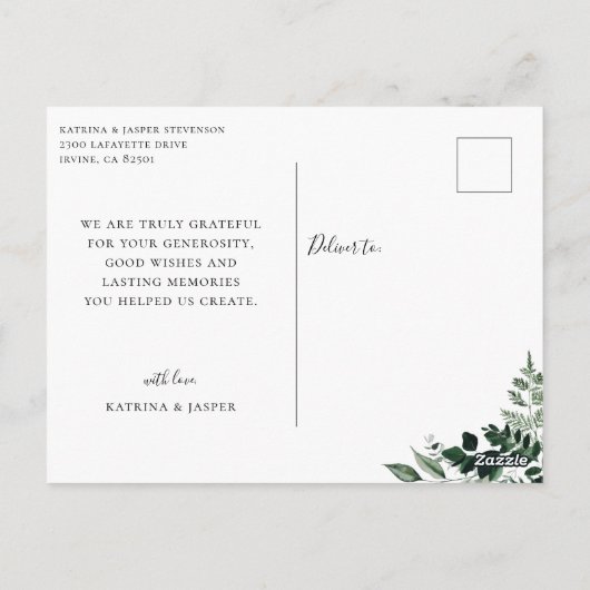 Elegantes Calligraphy Wedding Foto Vielen Dank Postkarte (Rückseite)