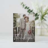 Elegantes Calligraphy Wedding Foto Vielen Dank Postkarte (Stehend Vorderseite)