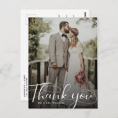 Elegantes Calligraphy Wedding Foto Vielen Dank Postkarte (Vorne/Hinten)