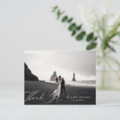 Elegantes Calligraphy Wedding Foto Vielen Dank Postkarte (Stehend Vorderseite)