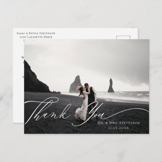 Elegantes Calligraphy Wedding Foto Vielen Dank Postkarte (Vorne/Hinten)