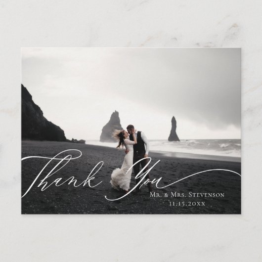 Elegantes Calligraphy Wedding Foto Vielen Dank Postkarte (Vorderseite)