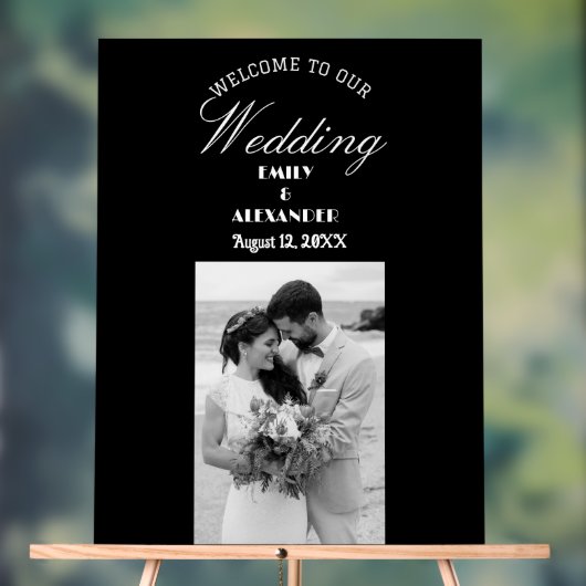 Elegantes Calligraphy Wedding Foto Willkommen Acrylschild (Neutral)
