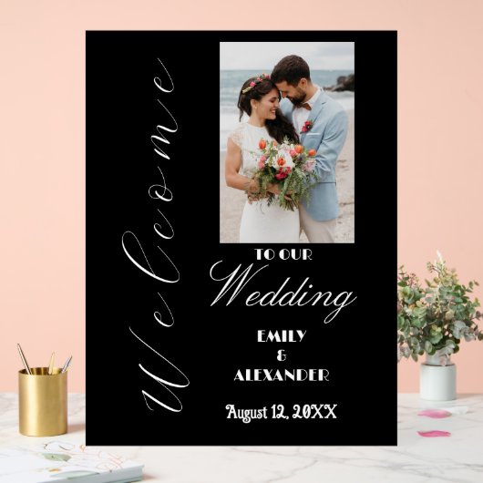 Elegantes Calligraphy Wedding Foto Willkommen Acrylschild (Hochzeit)