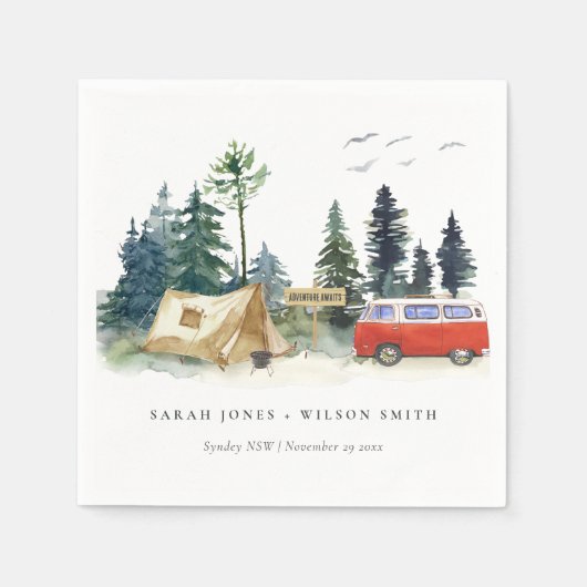 Elegantes Camping Hochzeit im Pinienwald Serviette (Vorderseite)