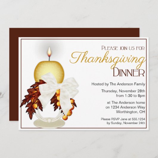 Elegantes Candle Erntedank Dinner Party Einladung (Vorne/Hinten)