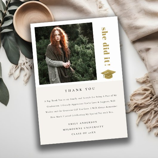 Elegantes Cap Typografy Graduation Cap Foto Dankeskarte